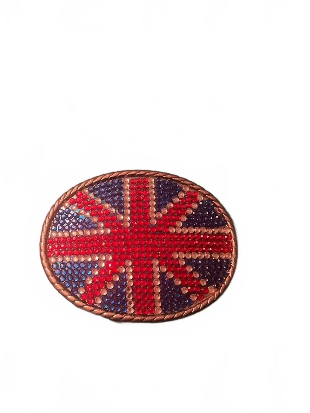 Vintage British Flag Oval Belt Buckle with Rhinestones